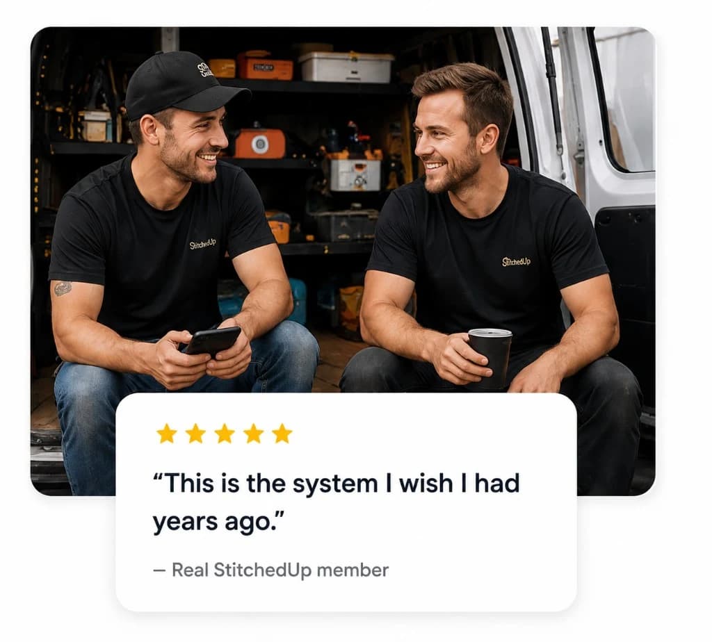Tradie members with StitchedUp testimonial