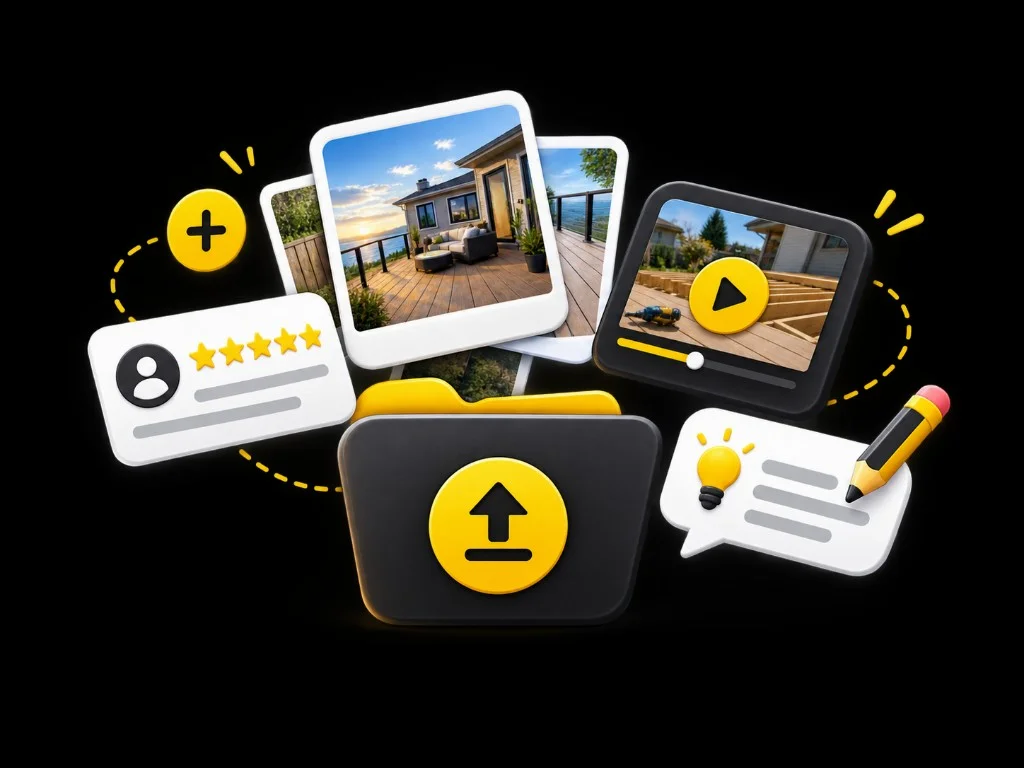 Upload photos, videos, reviews or ideas